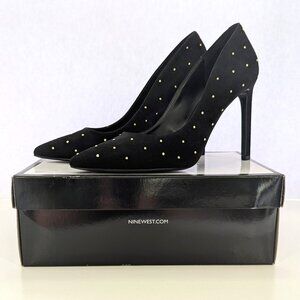 NIB Nine West Tiger Shark Black Suede Studded Pointy Toe Pumps Size 8.5 M